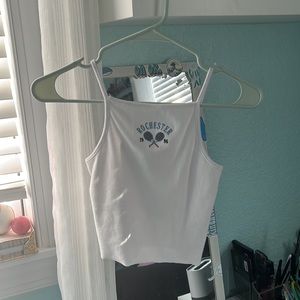 White tank top with tennis logo